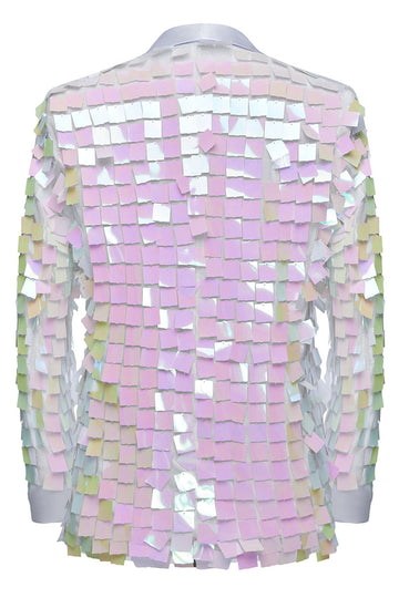 Glitrende hvidt sjal revers pailletter til mænd Blazer